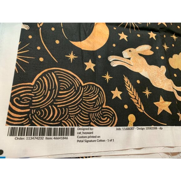 Whimsical Celestial Rabbit Pattern Fabric By Cat Hayward 1 yard x 43 inches - Picture 4 of 7